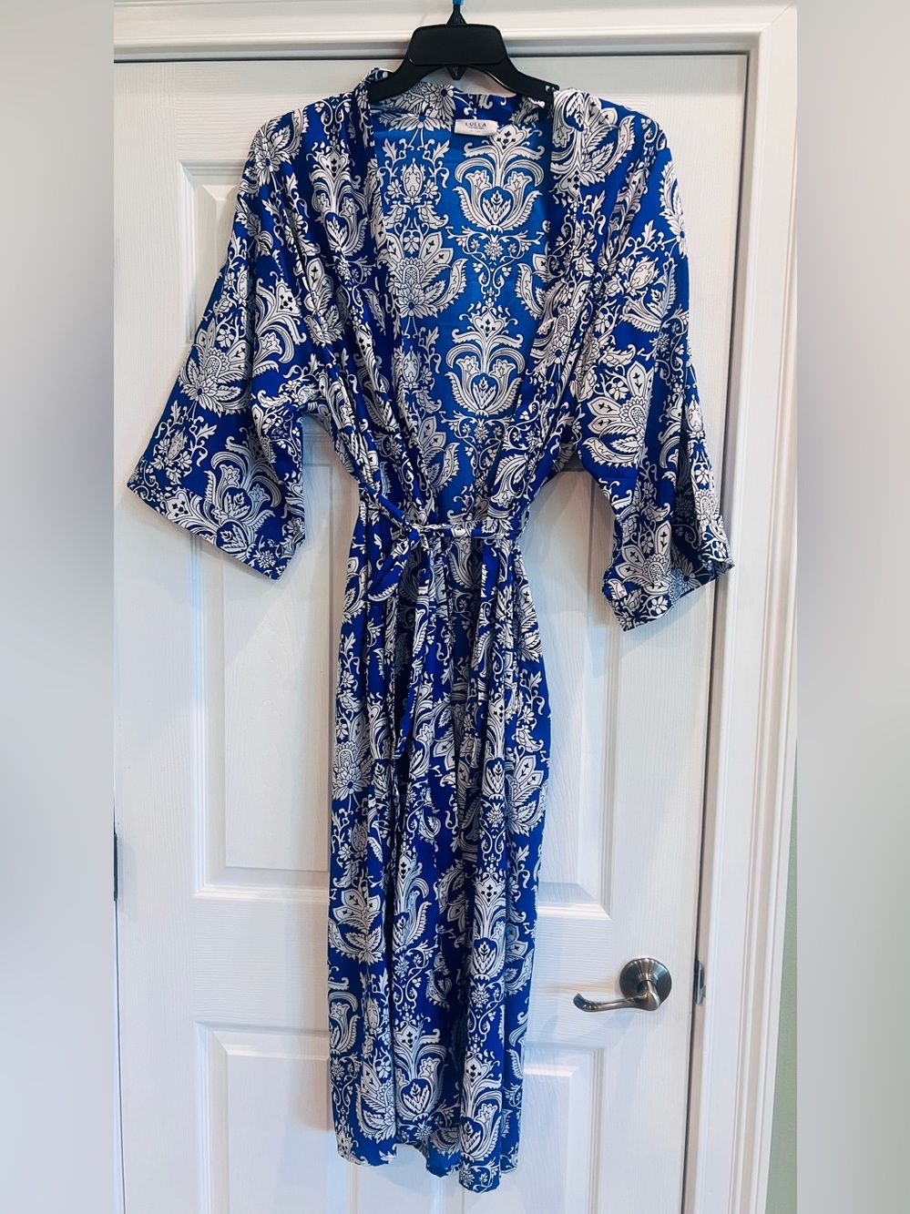 Lulla Floral Blue and White Printed Women's Wrap Dress - OS
